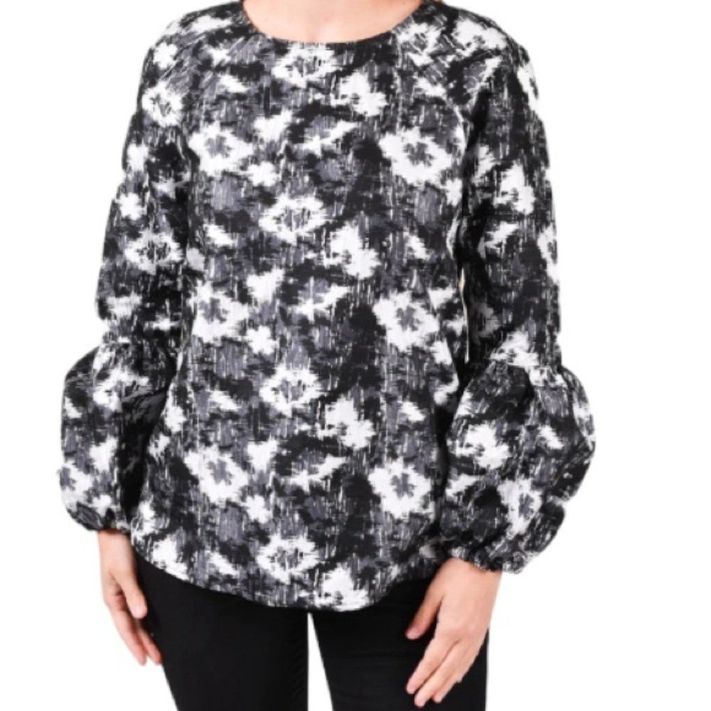 CALVIN KLEIN - SIZE LARGE - OVERSIZED BOXY ABSTRACT PRINT BLOUSE TOP - B13